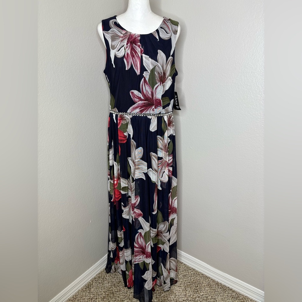 Alexa B  FLORAL MESH SLEEVELESS DRESS SIZE 12 MULTI-COLOR
